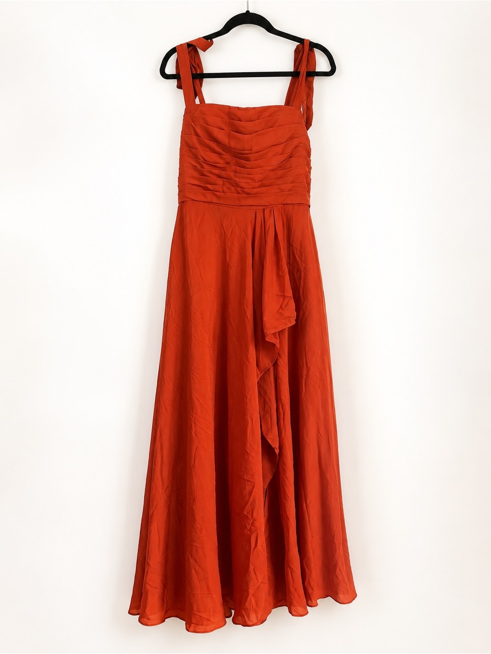 Elegant Terracota Ruffled Strap Maxi Dress